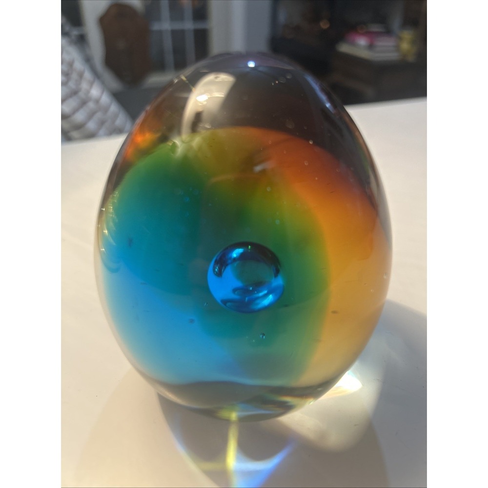 Ovoid Egg Glass Paperweight Beautiful Jewel Tone Color  Controlled Bubble‎